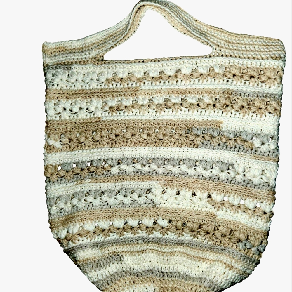 Handmade Shopping Tote Cream and Tan with Intricate Detailing - Picture 5 of 11